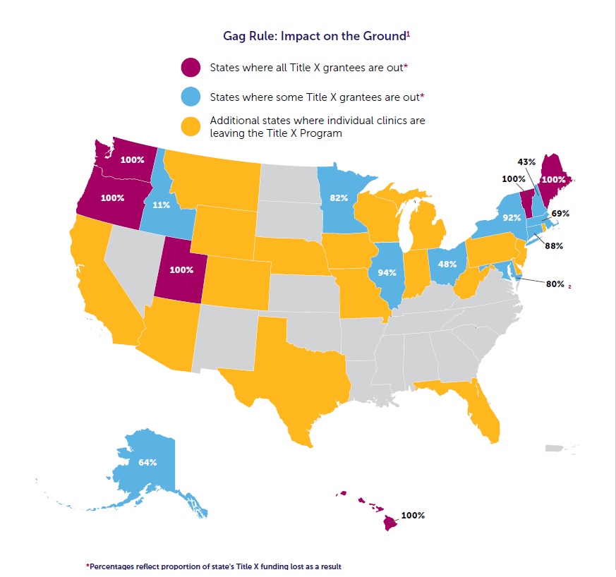 A visual representation of the impact of the domestic gag rule on all 50 states.