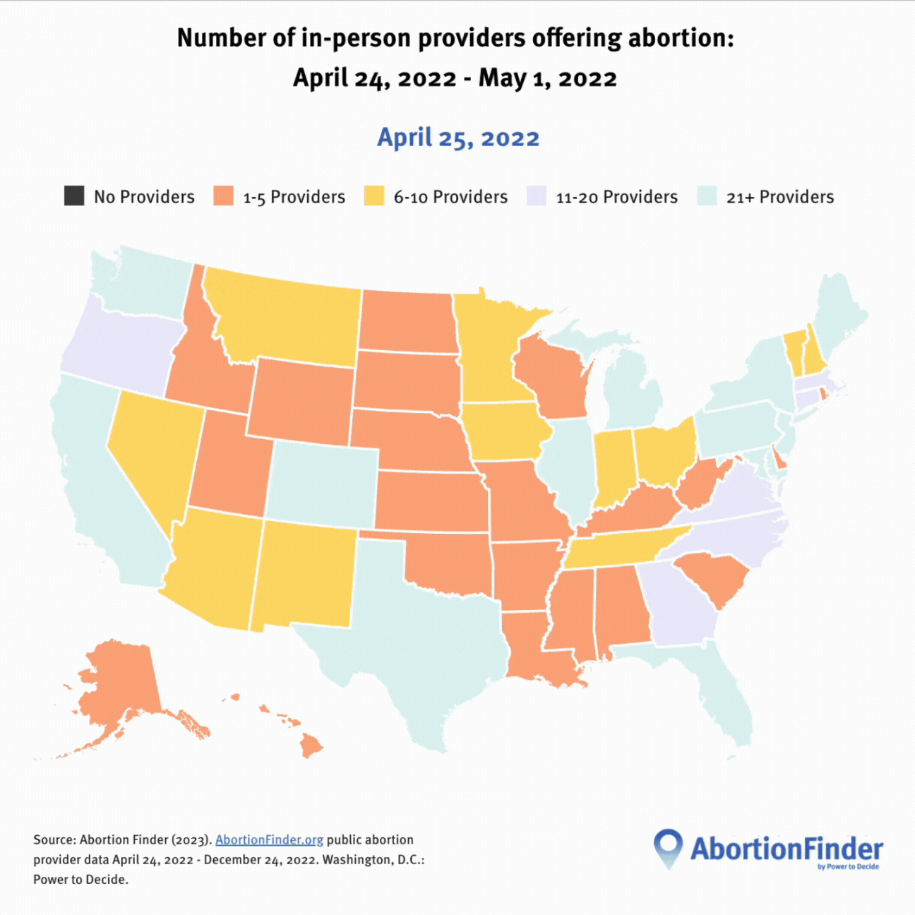 A gif of a map showing the changes in abortion access across the country from May to December 2022.