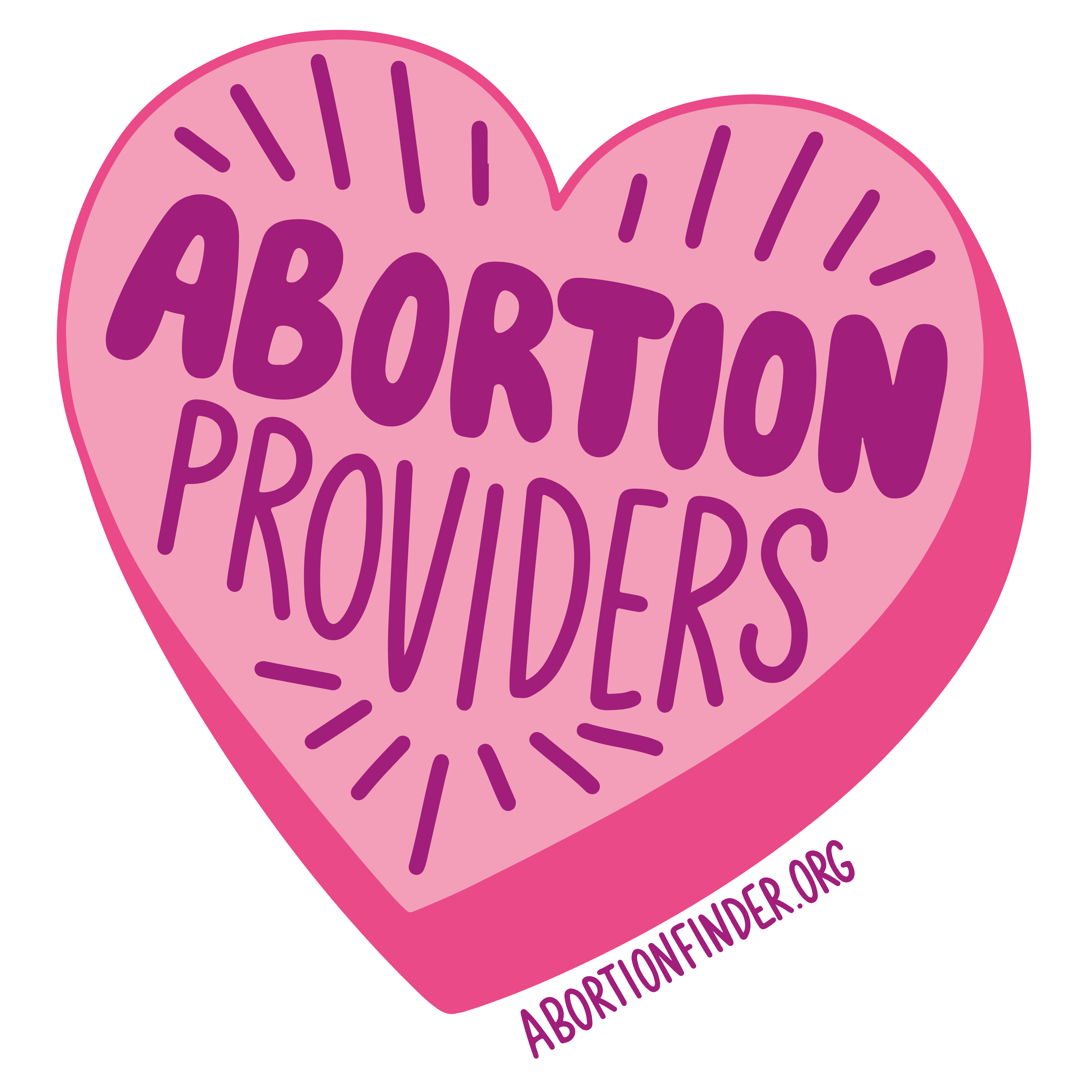 An illustrated heart with the words Abortion Providers inside it. 