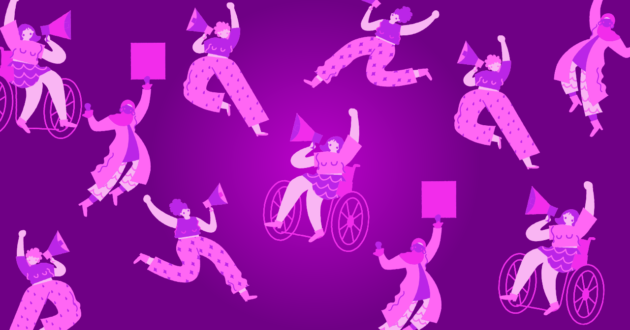 A repeating pattern of illustrations of various women. 