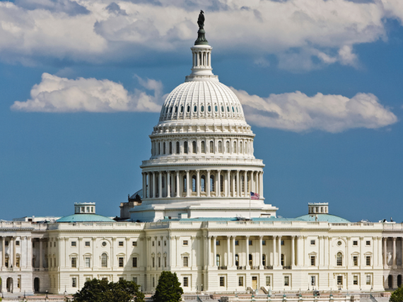 An image of the US Capitol building in the day.