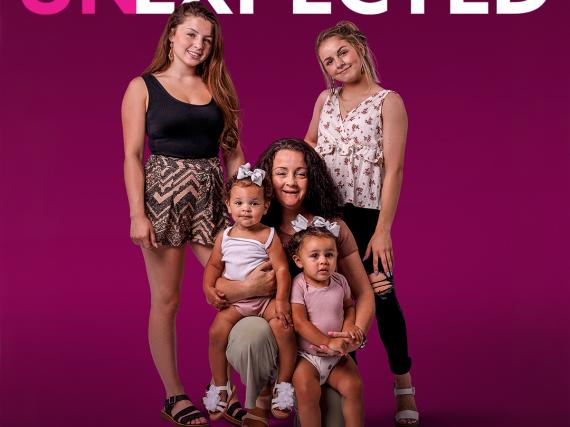 A promo image of Unexpected cast member, Trya, her daughter, her sister with her daughter, and her mother. 