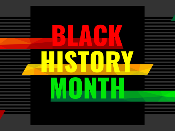 A banner in red, yellow, and green that reads, "Black History Month."