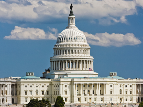 An image of the US Capitol building in the day.